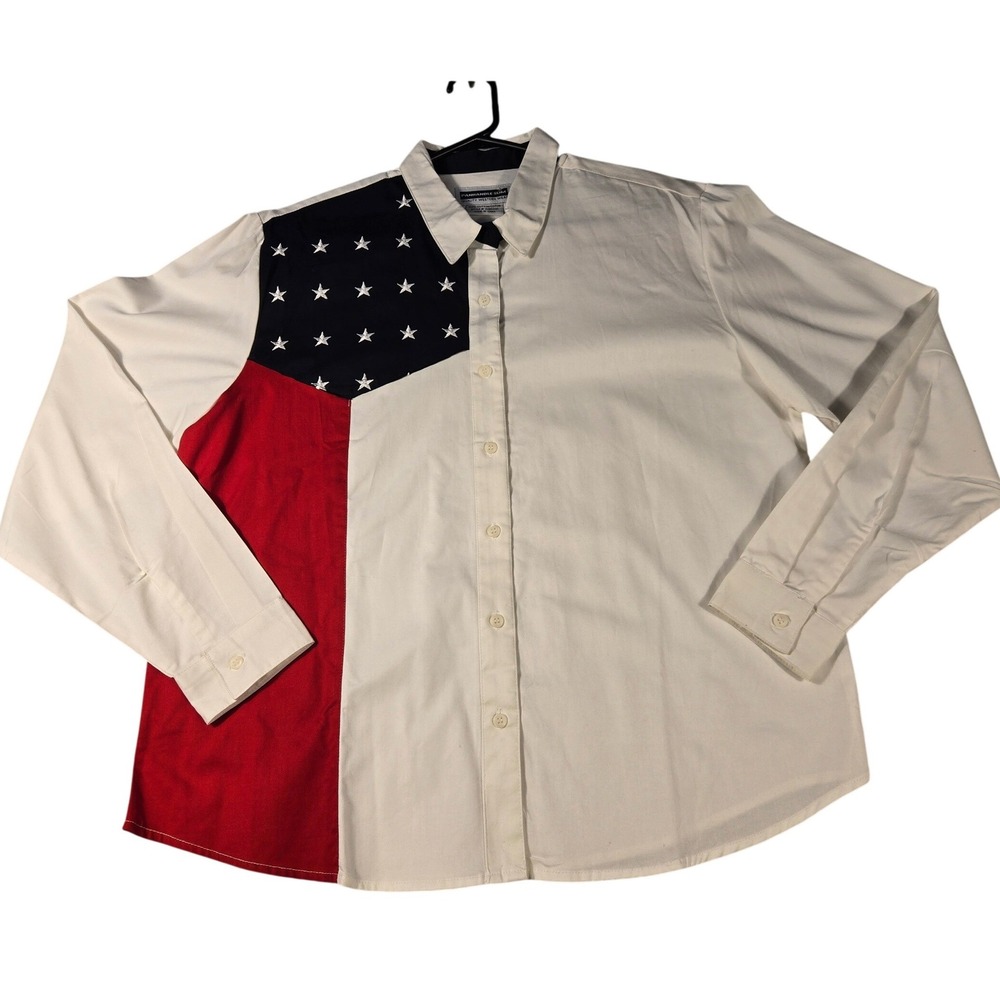 Panhandle Slim Mens American Flag Western Shirt Lrg. White Red Blue Stars Cotton